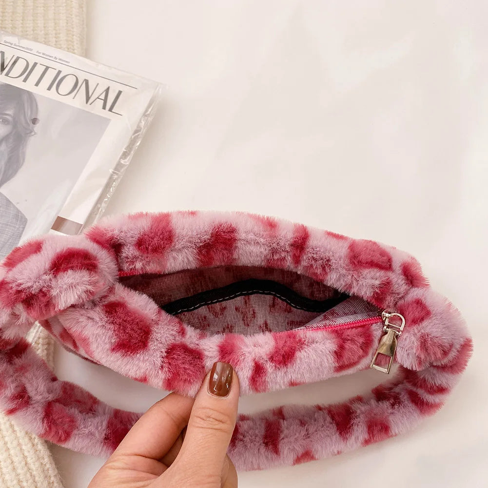 Vintage Animal Pattern Plush Mini Shoulder Bag