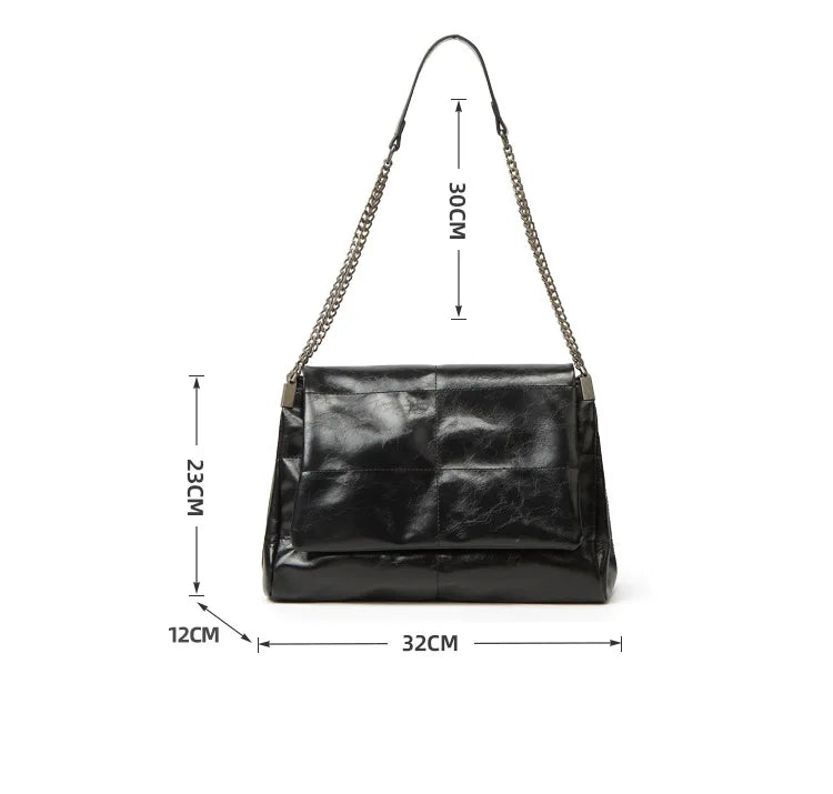 Vintage Female Soft Shoulder Bag Summer Flap with Chains