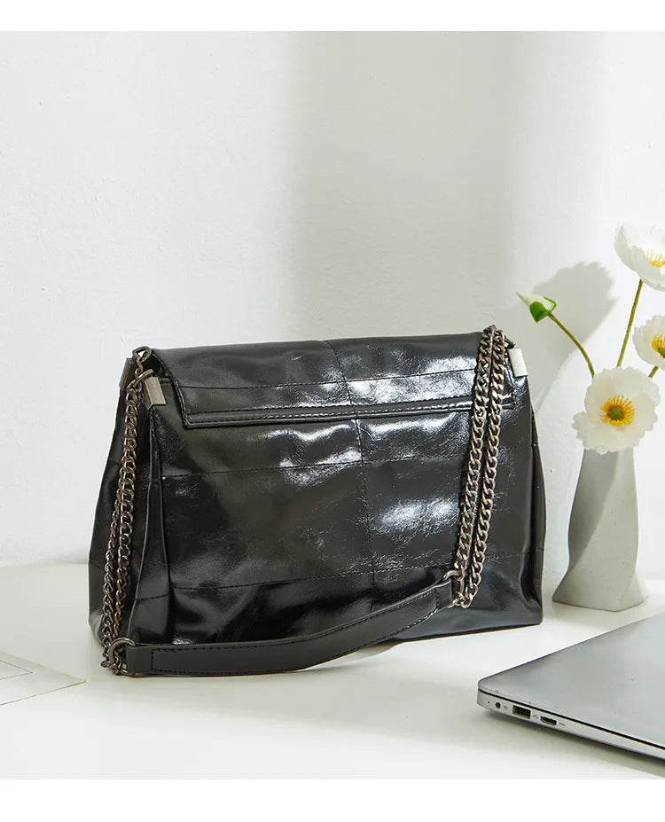 Vintage Female Soft Shoulder Bag Summer Flap with Chains
