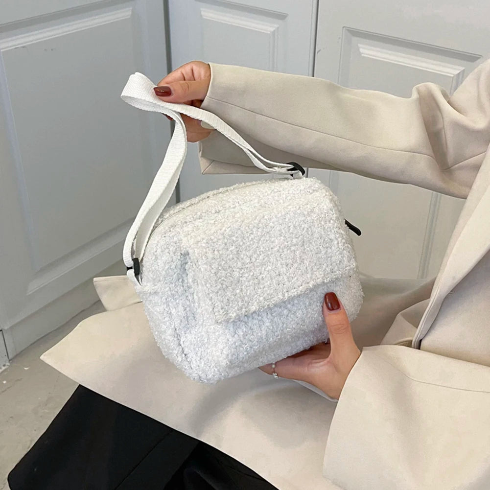 Vintage Lamb Wool Shoulder Bag Solid Crossbody Chain Purse
