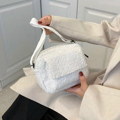 Vintage Lamb Wool Shoulder Bag Solid Crossbody Chain Purse