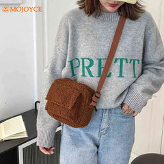 Vintage Lamb Wool Shoulder Bag Solid Crossbody Chain Purse