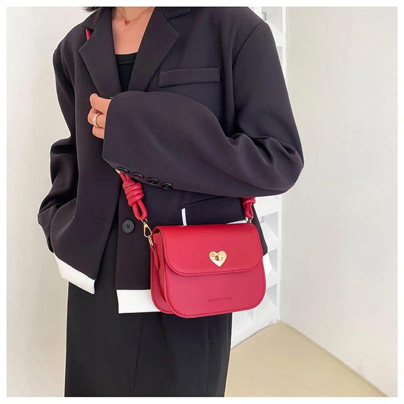 Vintage Flap Shoulder Bags PU Leather Totes Bag Heart Crossbody Handbag Purse