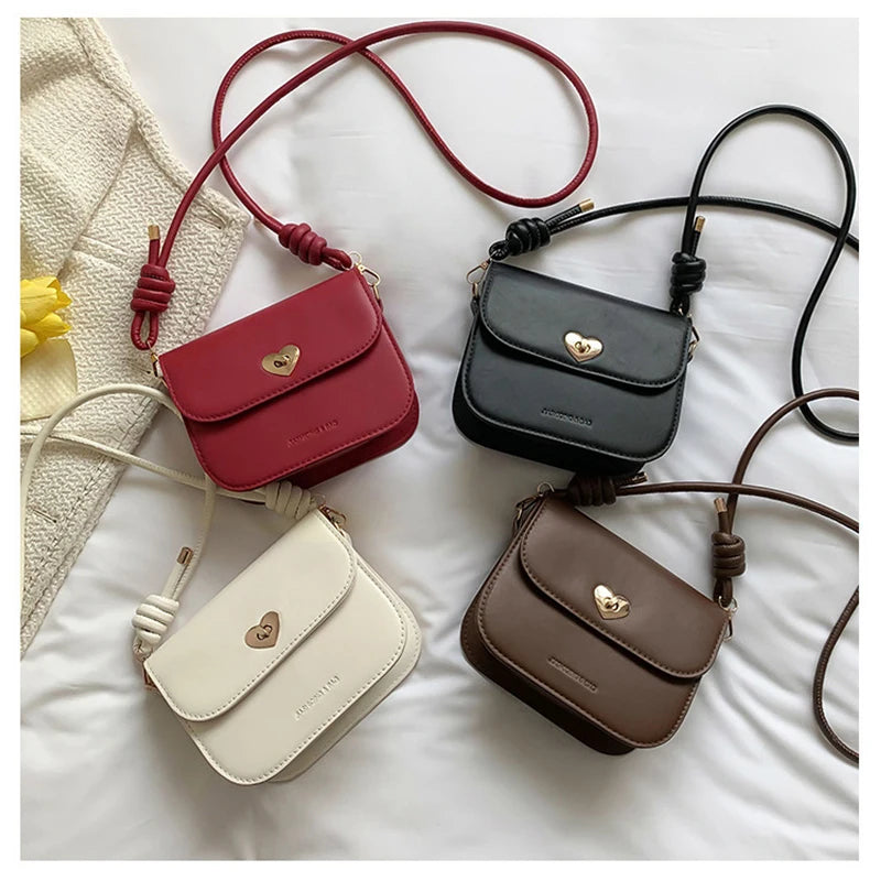 Vintage Flap Shoulder Bags PU Leather Totes Bag Heart Crossbody Handbag Purse