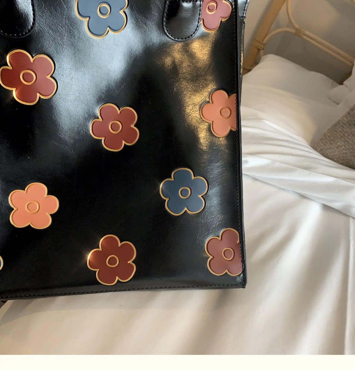Vintage Floral PU Leather Women Shoulder Bag Flower Student Girls Book Handbags