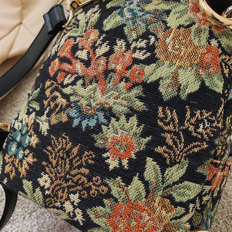 Vintage Flower Embroidery Canvas Backpacks Women Mini Ethnic Backpack