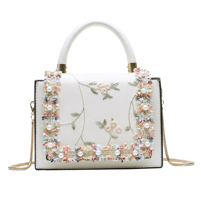 Vintage Flower Lace Crossbody Bag Chain Ladies Clutch Female Purses