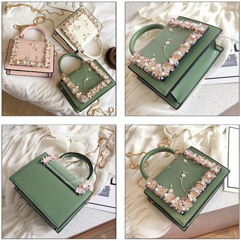 Vintage Flower Lace Crossbody Bag Chain Ladies Clutch Female Purses