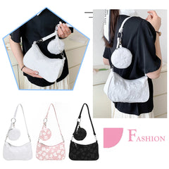 Vintage Flower Print Shoulder Bags with Mini Purse Pendants