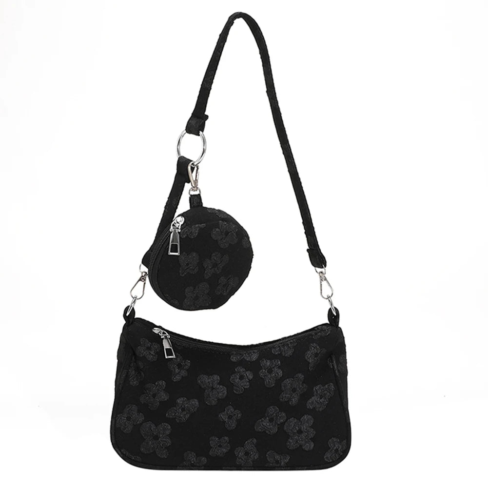 Vintage Flower Print Shoulder Bags with Mini Purse Pendants