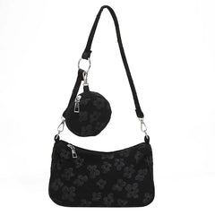 Vintage Flower Print Shoulder Bags with Mini Purse Pendants