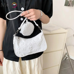 Vintage Flower Print Crossbody Bag with Mini Purse Pendant