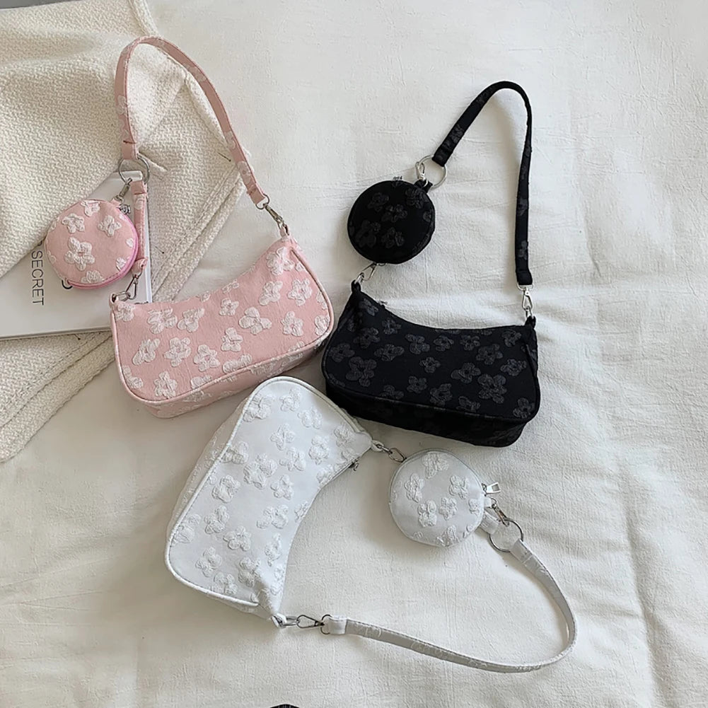 Vintage Flower Printing Shoulder Underarm Bag for Women