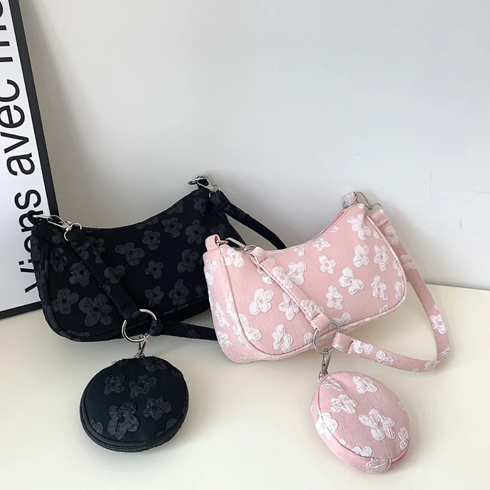 Vintage Flower Printing Underarm Bag for Women