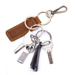Vintage Leather + Copper Car Key Case Holder Ring Men Women's Key Chain Wallet