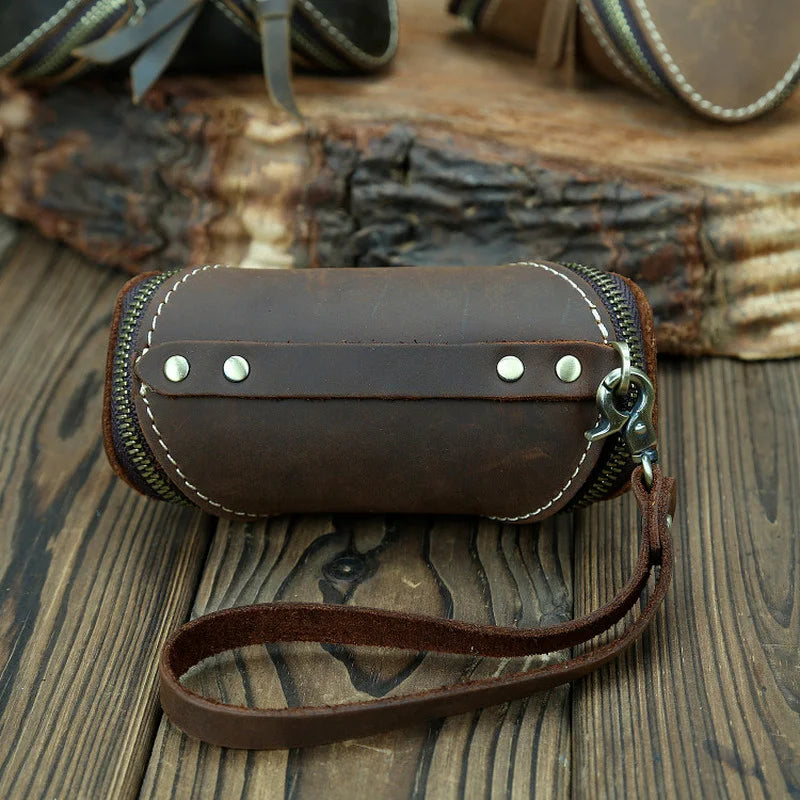 Vintage Leather Key Wallet Women Keychain Covers Zipper Key Case Bag Men