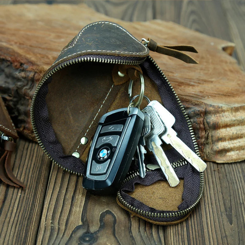 Vintage Leather Key Wallet Women Keychain Covers Zipper Key Case Bag Men