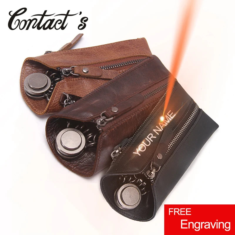 Vintage Leather Men Key Wallet For Car Keychain Covers Zipper Key Case Bag