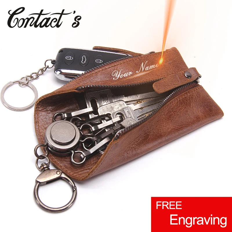 Vintage Leather Men Key Wallet For Car Keychain Covers Zipper Key Case Bag