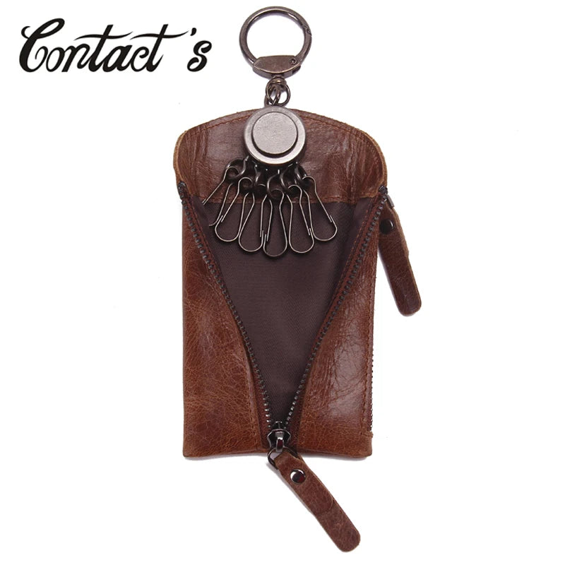 Vintage Leather Men Key Wallet For Car Keychain Covers Zipper Key Case Bag