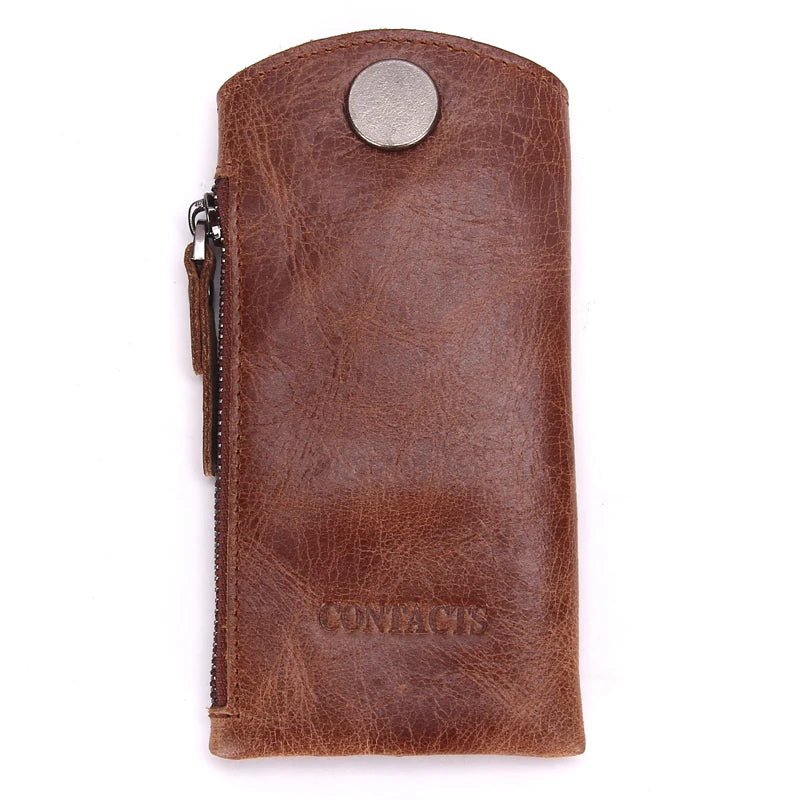 Vintage Leather Men Key Wallet For Car Keychain Covers Zipper Key Case Bag