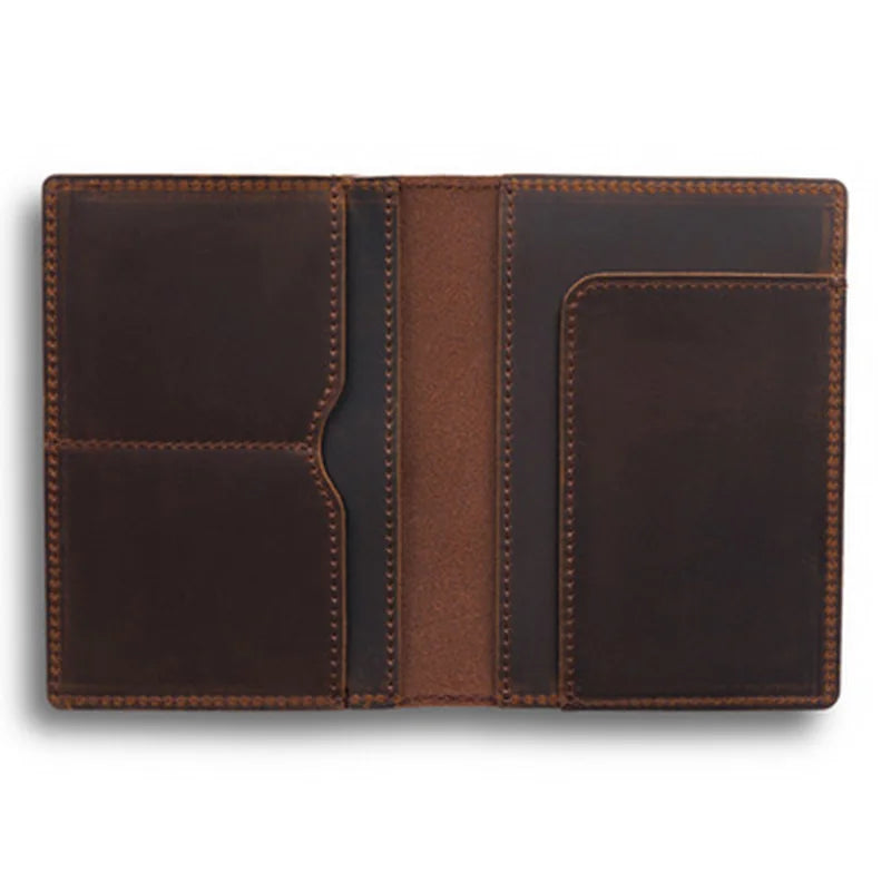 Vintage Leather Passport Case Men Travel Wallet Document Organizer