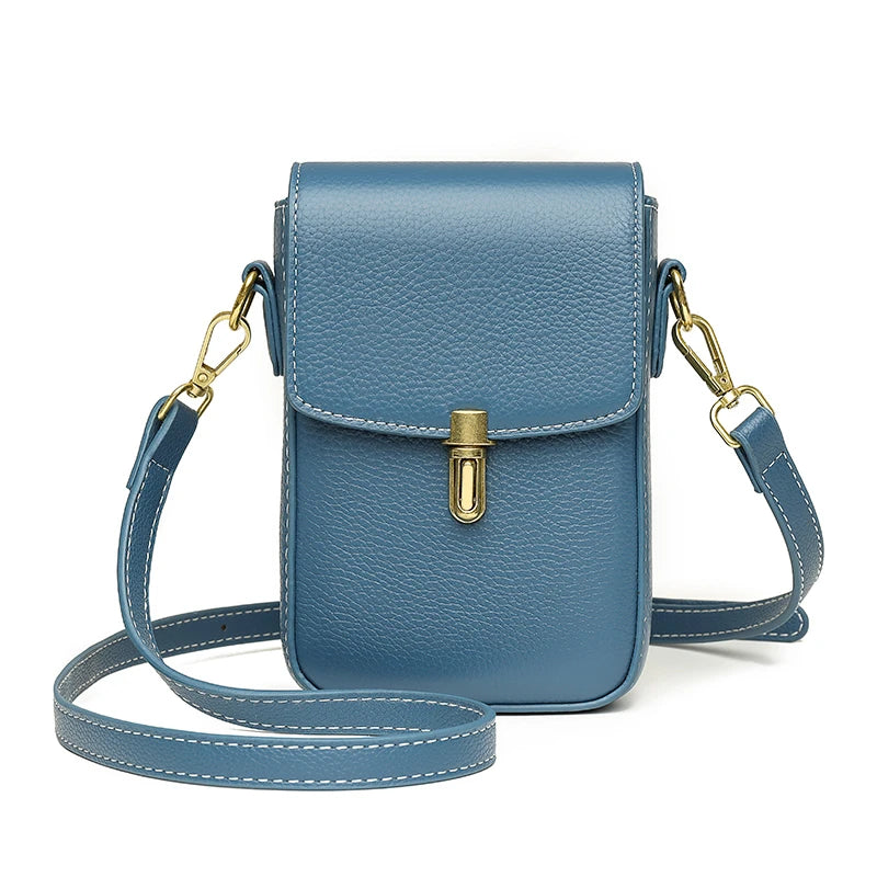 Vintage Leather Women Shoulder Bag Lock Mini Crossbody Phone Purse