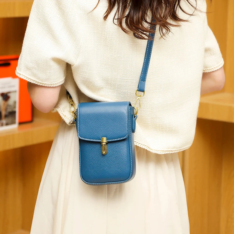 Vintage Leather Women Shoulder Bag Lock Mini Crossbody Phone Purse
