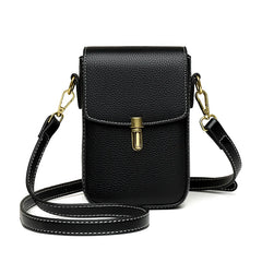 Vintage Leather Women Shoulder Bag Lock Mini Crossbody Phone Purse