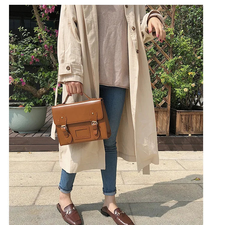 Vintage Girls Student Handbags PU Leather Ladies Messenger Bag