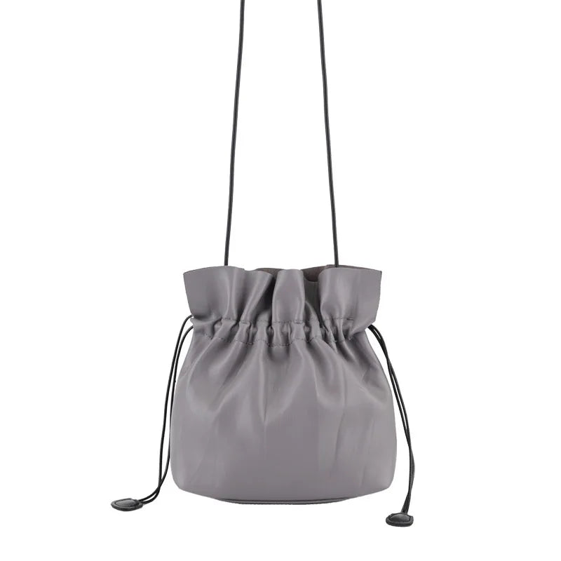 Vintage Green Grey PU Bucket Bag Mini Messenger Bag Women Casual Street Wallet