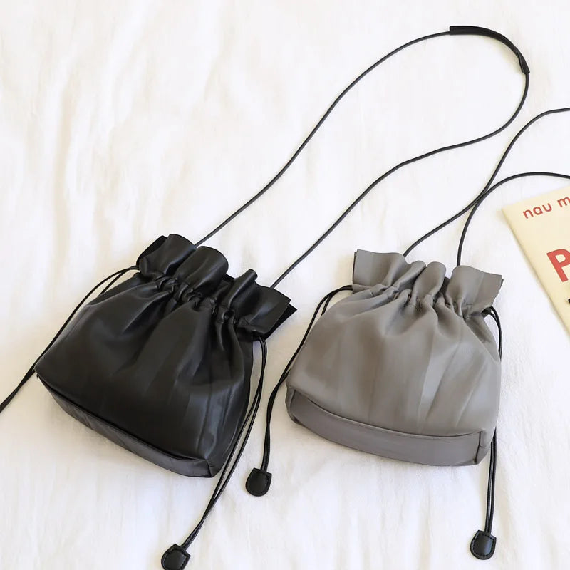 Vintage Green Grey PU Bucket Bag Mini Messenger Bag Women Casual Street Wallet