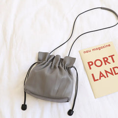 Vintage Green Grey PU Bucket Bag Mini Messenger Bag Women Casual Street Wallet