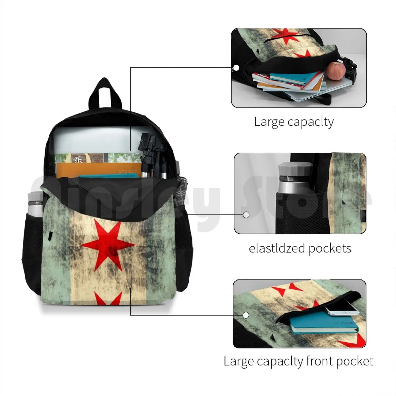 Vintage Chicago Flag Outdoor Hiking Backpack