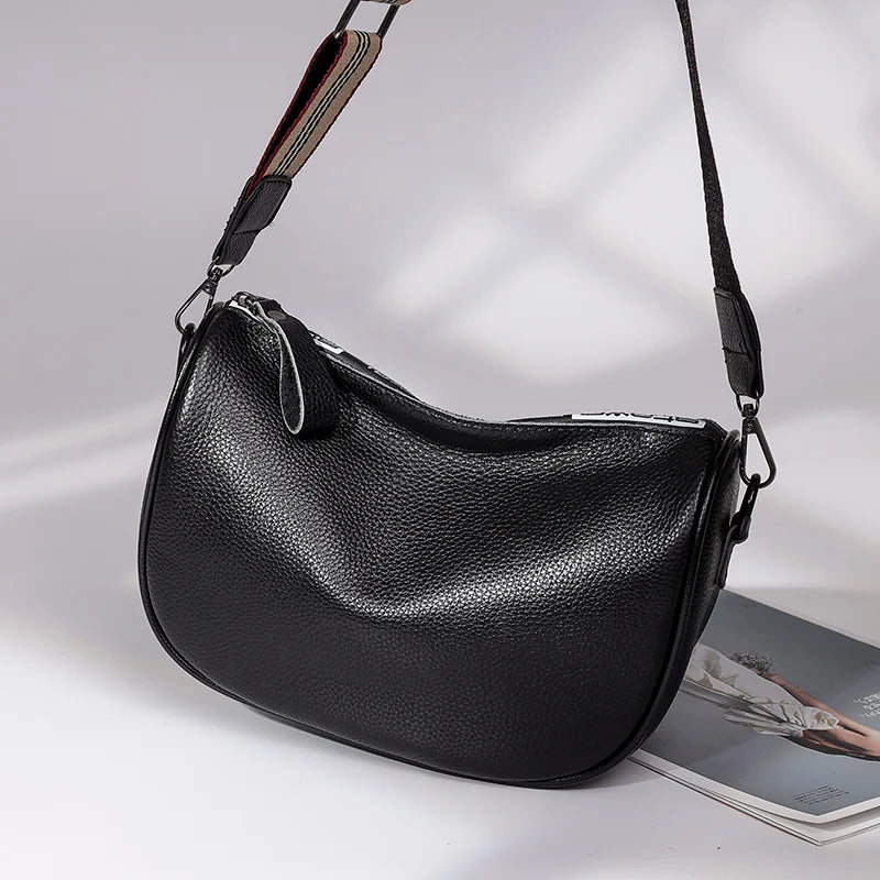 Vintage Leather Half Moon Crossbody Bag