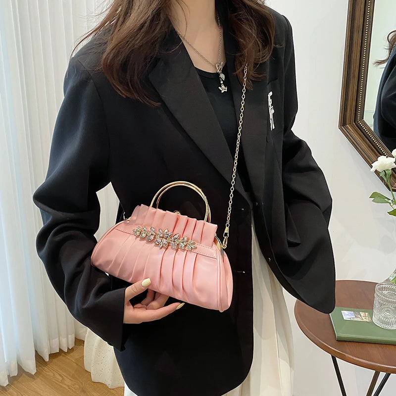 Vintage Diamond Pleated Clutch Shoulder Bag