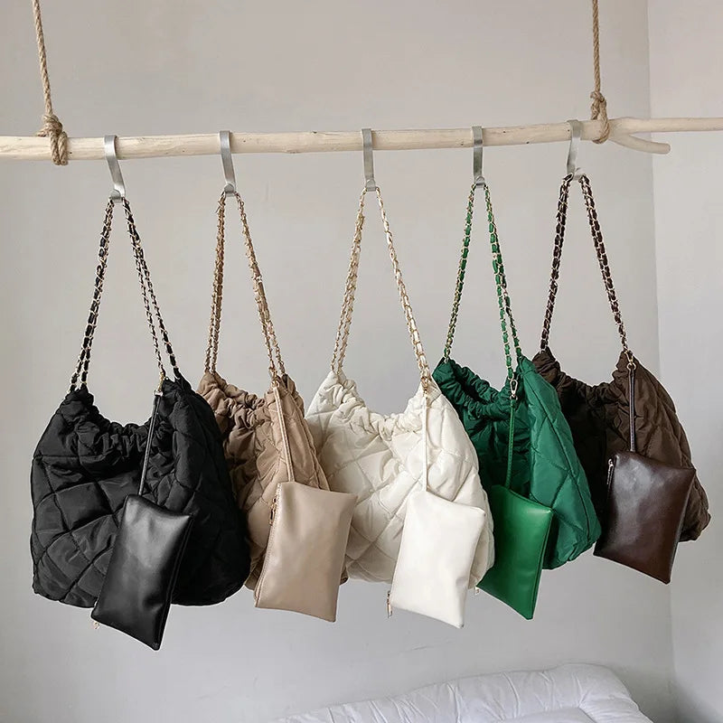 Vintage Nylon Handbag for Women Large Capacity Ladies Totes Chains