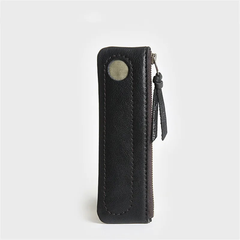 Vintage Leather Pen Bag Cowhide Pencil Case Holder for Notebook