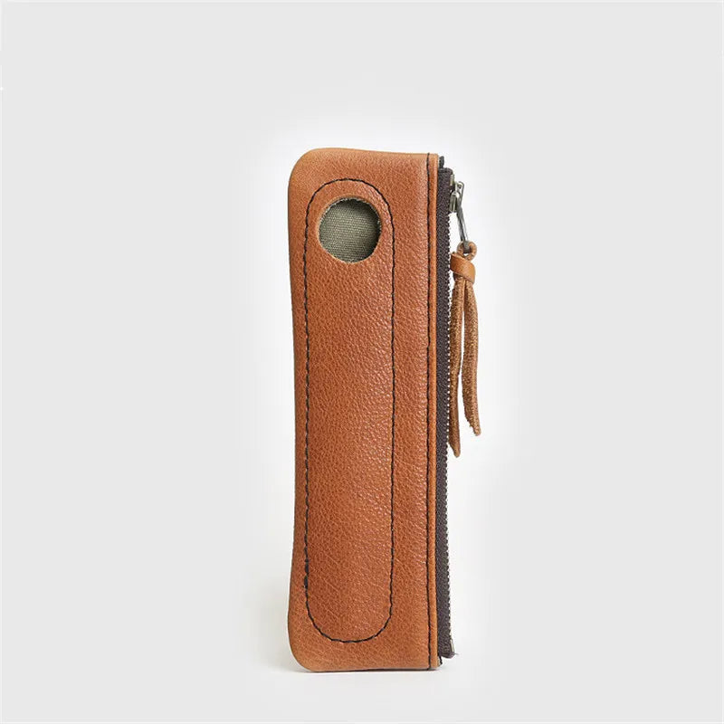 Vintage Leather Pen Bag Cowhide Pencil Case Holder for Notebook