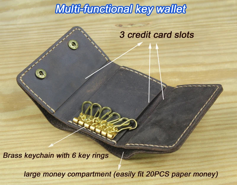 Vintage Leather Key Holder Men Key Wallet Keychain Women Key Case Bag
