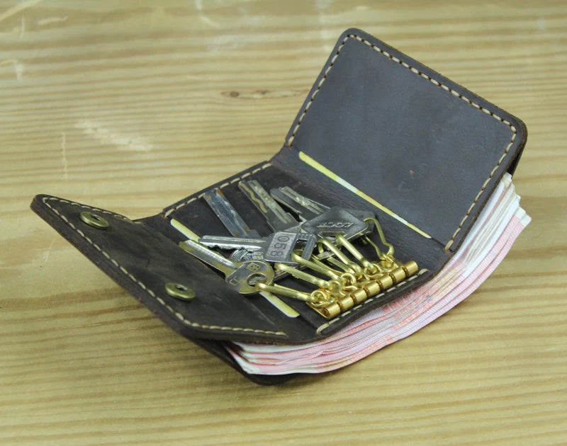 Vintage Leather Key Holder Men Key Wallet Keychain Women Key Case Bag