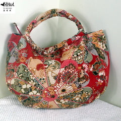 Vintage Boho Bag with Red Flower Design