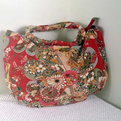 Vintage Boho Bag with Red Flower Design