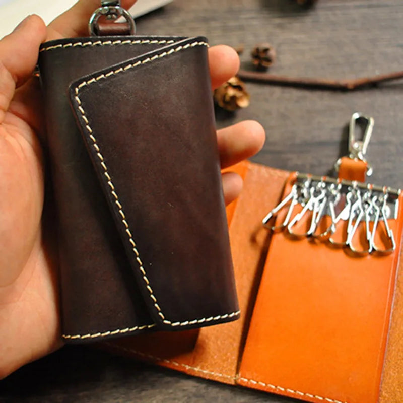 Vintage Leather Key Holder Wallet Men Smart KeyChain Bag