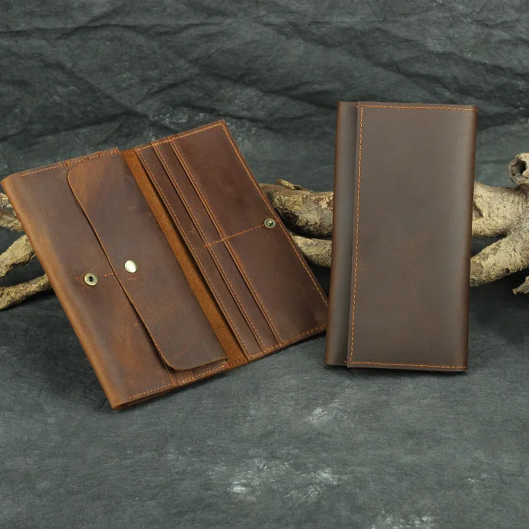 Vintage Crazy Horse Leather Men Wallet Long