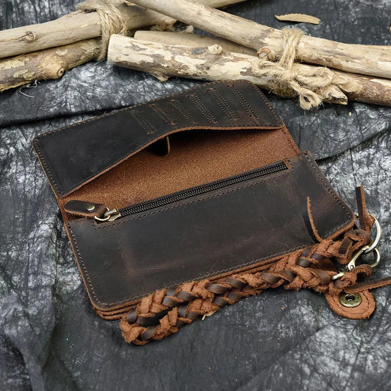 Vintage Cow Leather Men Wallet Large Capacity Bifold Purse Clutch Wallet