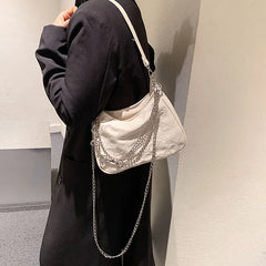 Vintage Heart Embroidered Shoulder Bag Chain Y2k Woman