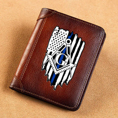 Vintage American Flag Masonic Leather Wallet Short Purse
