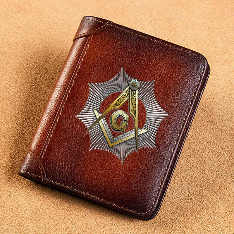 Vintage Freemasonry Theme Leather Wallet Short Purse