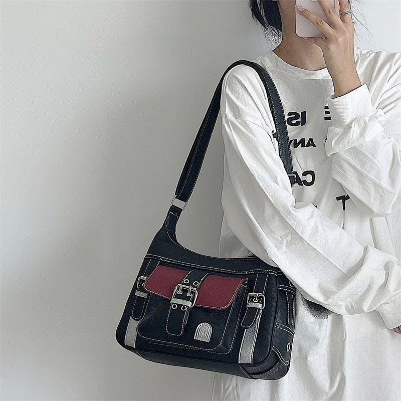 Vintage PU Leather Shoulder Bag Women's Hip hop Messenger Bag